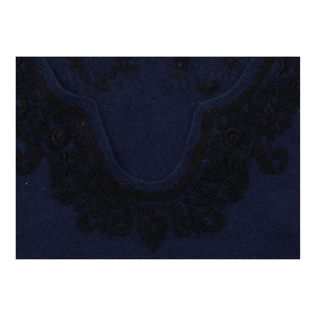 Dress Navy Merino Wool Embroidered Three Quarter S