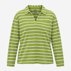 Henley Top Green and White Strip