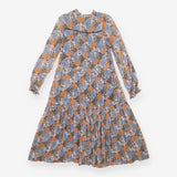 Second Female Orange Blue Floral Long Sleeve Midi 