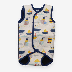 Wetsuit sleeveless cream boats blue edging