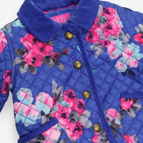Blue Flowers Quilted Coat, Pockets