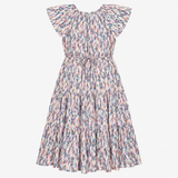 Dress Printed White Mix Short Sleeve Midi Belted
