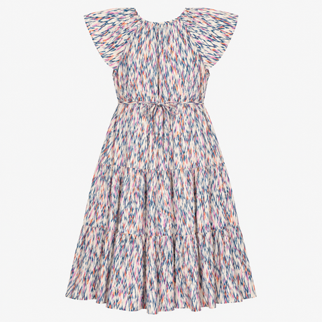 Dress Printed White Mix Short Sleeve Midi Belted