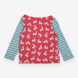 Tee LS pink Llama blue stripe sleeves