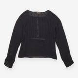Reiss Black Sheer Pleated Front Long Sleeve Blouse