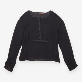 Reiss Black Sheer Pleated Front Long Sleeve Blouse
