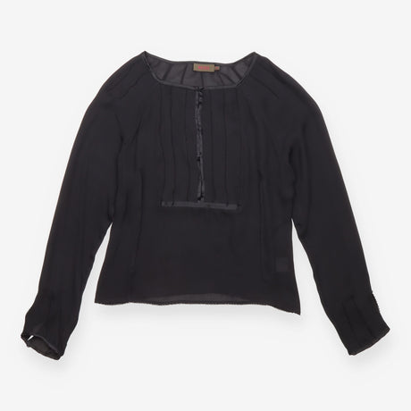 Reiss Black Sheer Pleated Front Long Sleeve Blouse