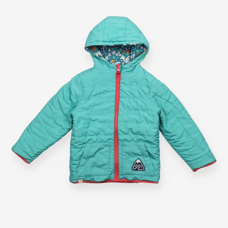 Reversible Coat Blue Unicorns and Flowers