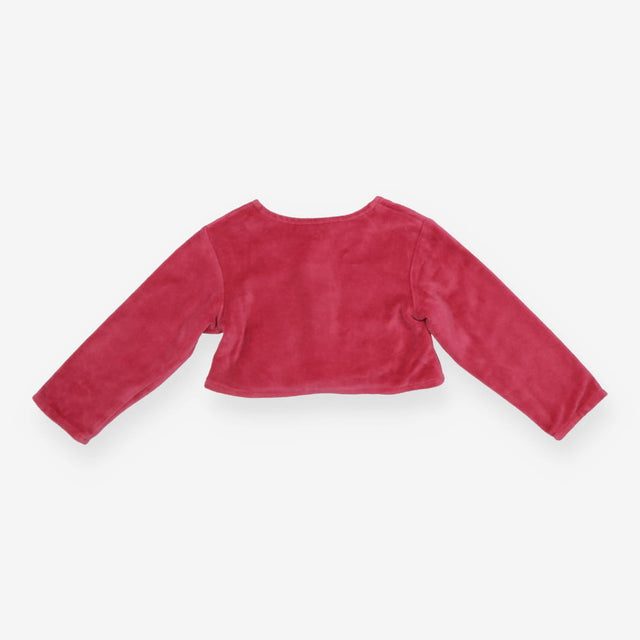 Velour Cardigan Dark Pink with Embroidered Flowers