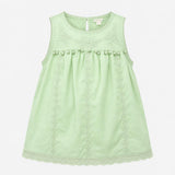 Mint Green 100% Cotton Floral Embroidered Pom Pom 