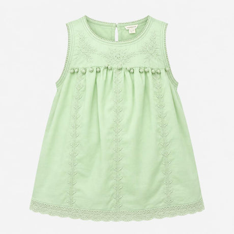 Mint Green 100% Cotton Floral Embroidered Pom Pom 
