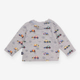Long sleeve grey construction vehicles t-shirt