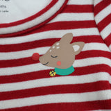Jersey dress red and white striped with reindeer