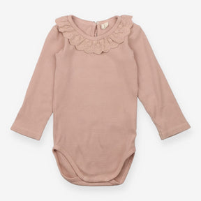 Quincy Mae Bodysuit Mesh Ruffled Neck