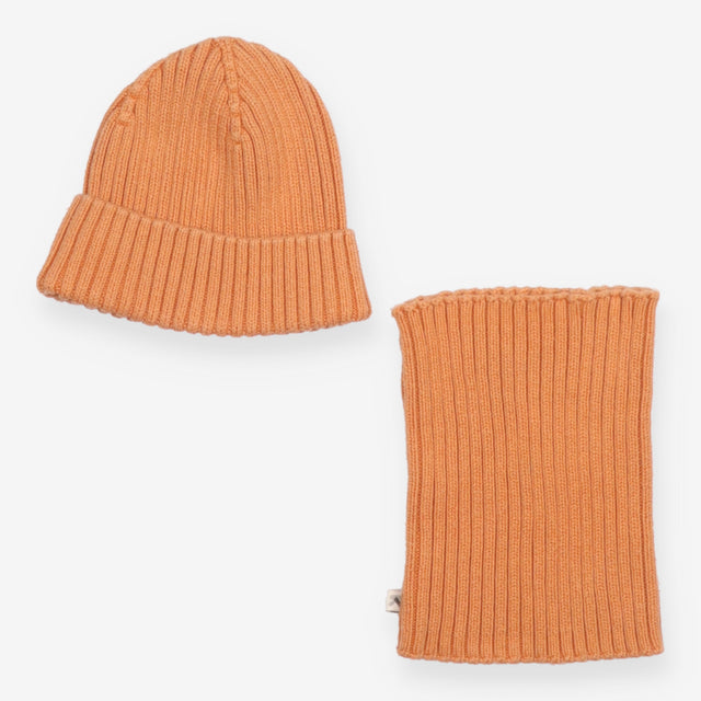Knitted Hat and Neck Warmer Orange