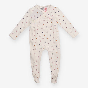Wrapover Sleepsuit White with Heart Appliques