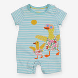 Romper Blue Stripe Ducks at the Beach