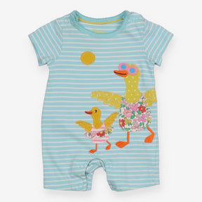 Romper Blue Stripe Ducks at the Beach