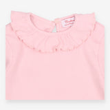Top long sleeve ribbed pink ruffle collar