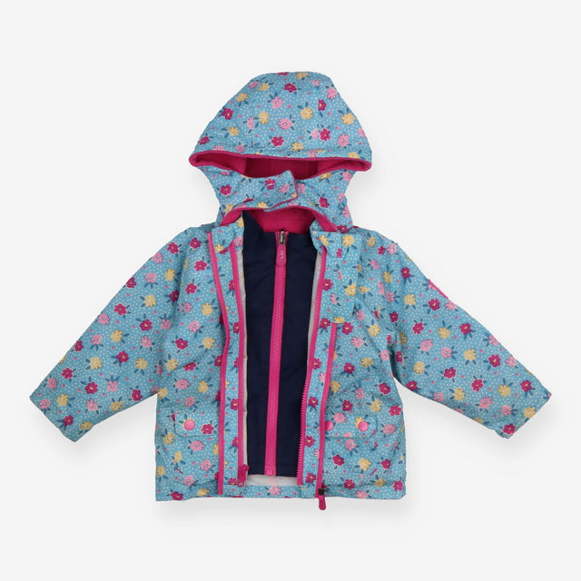 4 in 1 Raincoat Blue Floral with Pink Fleece