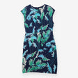 Navy Green Teal Feather Print Ruched Fron
