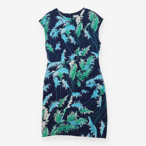 Navy Green Teal Feather Print Ruched Fron