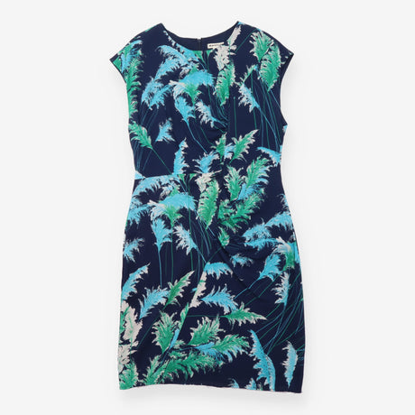 Navy Green Teal Feather Print Ruched Fron