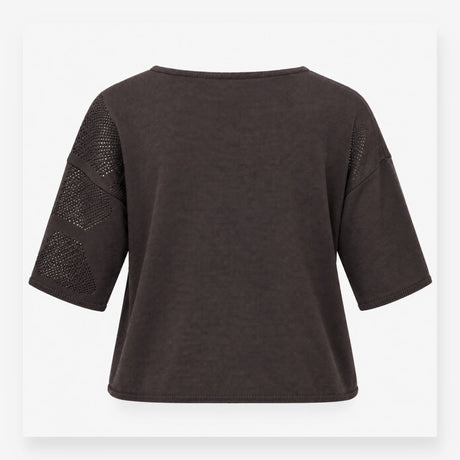Sweater Dark Brown Open Knit Geometric Linen Blend