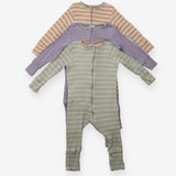 Sleepsuits 3pc ribbed striped purple green orange