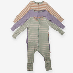 Sleepsuits 3pc ribbed striped purple green orange