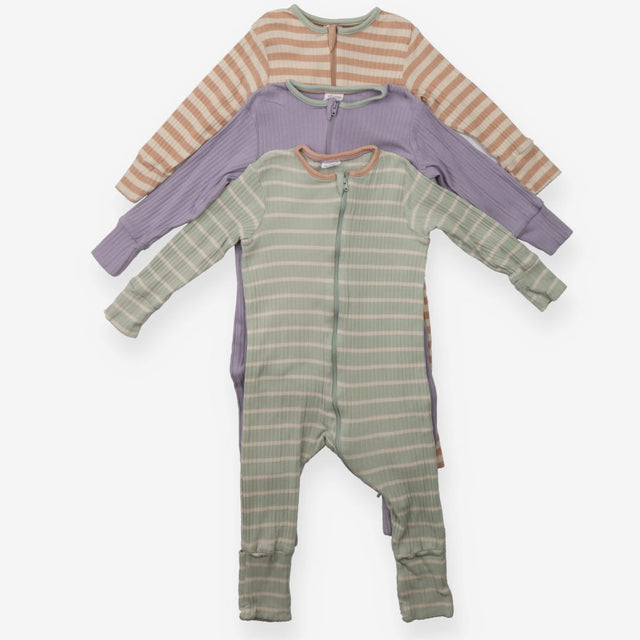 Sleepsuits 3pc ribbed striped purple green orange