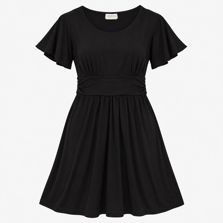 Midi Dress Black Layered Bodice Stretch Maternity