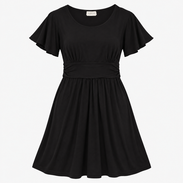 Midi Dress Black Layered Bodice Stretch Maternity