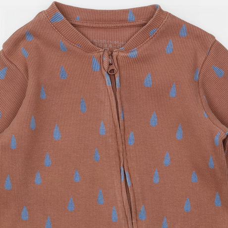 Sleepsuit brown rib blue tear drop zip