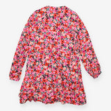 Midi Dress Pink Red Floral Print Button Front Tier