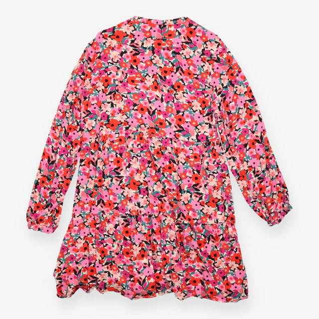 Midi Dress Pink Red Floral Print Button Front Tier