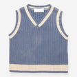 Sweater Vest Knit Blue with White Trim