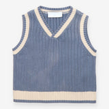 Sweater Vest Knit Blue with White Trim