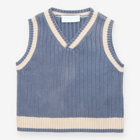 Sweater Vest Knit Blue with White Trim