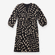 Midi Dress Black Cream Abstract Print Wrap Effect