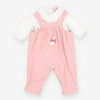 Dungaree set pink needle cord with duck applique