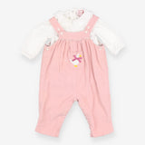Dungaree set pink needle cord with duck applique
