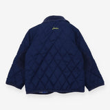 Quilted coat navy blue yellow blue check lining
