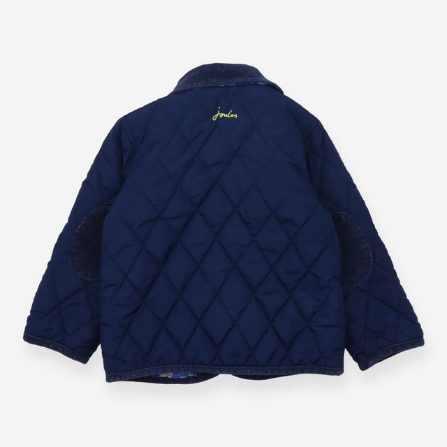 Quilted coat navy blue yellow blue check lining