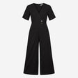 Black Lyocell Wrap Front Button Detail Wide Leg Ju