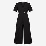 Black Lyocell Wrap Front Button Detail Wide Leg Ju