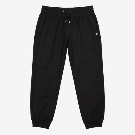 Jogger Trousers Black Drawstring Waist Cuffed Leg