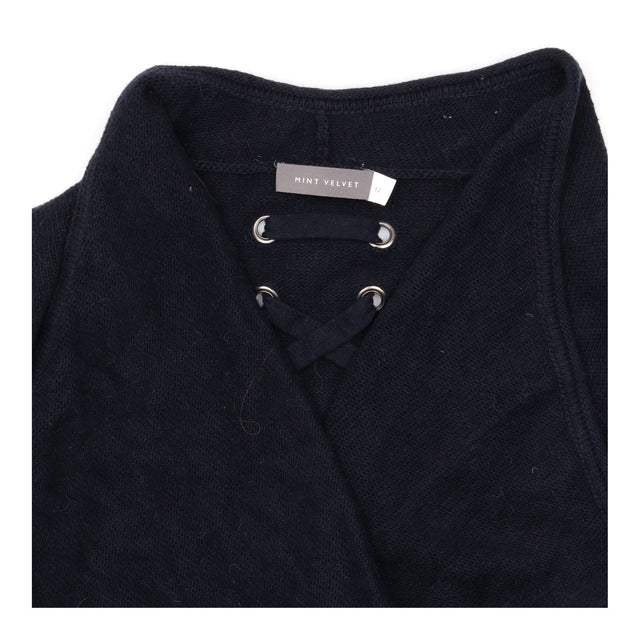 Cardigan Navy Blue Lace Up Detail Long Sleeve Knit