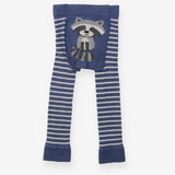 Leggings knit blue white stripe racoon