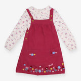 Cord Pinafore Dress Fuchsia and tee White 